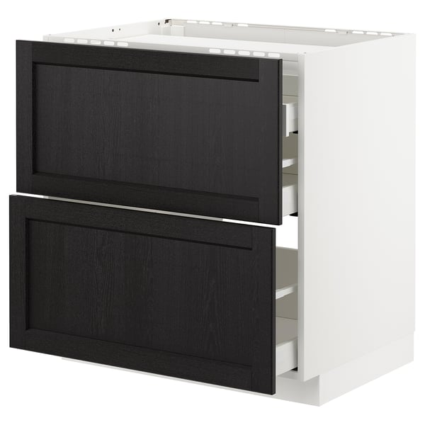 METOD base cab f hob/2 fronts/3 drawers, white/Lerhyttan black stained, 80x60 cm