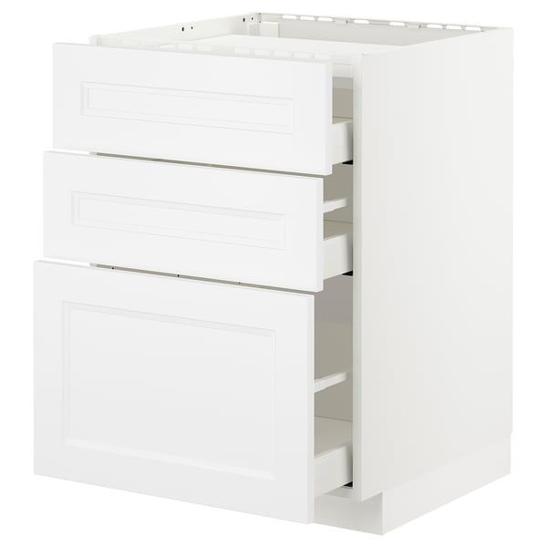 METOD base cab f hob/3 fronts/3 drawers, white/Axstad matt white, 60x60 cm