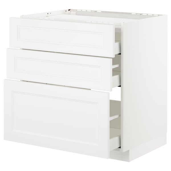 METOD base cab f hob/3 fronts/3 drawers, white/Axstad matt white, 80x60 cm