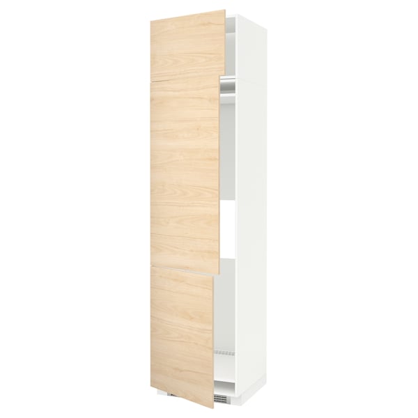 METOD high cab f fridge/freezer w 3 doors, white/Askersund light ash effect, 60x60x240 cm