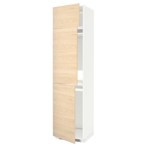 METOD high cab f fridge/freezer w 3 doors, white/Askersund light ash effect, 60x60x240 cm