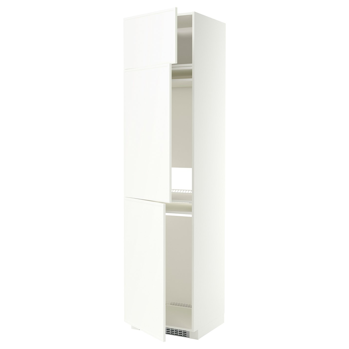 METOD high cab f fridge/freezer w 3 doors, white/Aspudden matt white, 60x60x240 cm