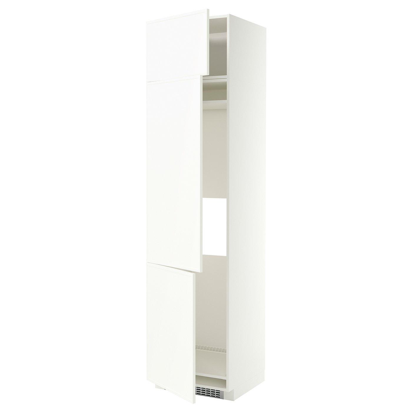 METOD high cab f fridge/freezer w 3 doors, white/Aspudden matt white, 60x60x240 cm