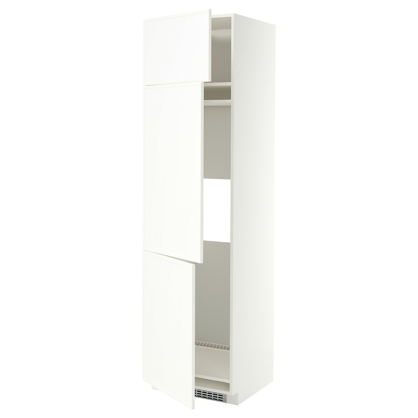 METOD high cab f fridge/freezer w 3 doors, white/Aspudden matt white, 60x60x220 cm