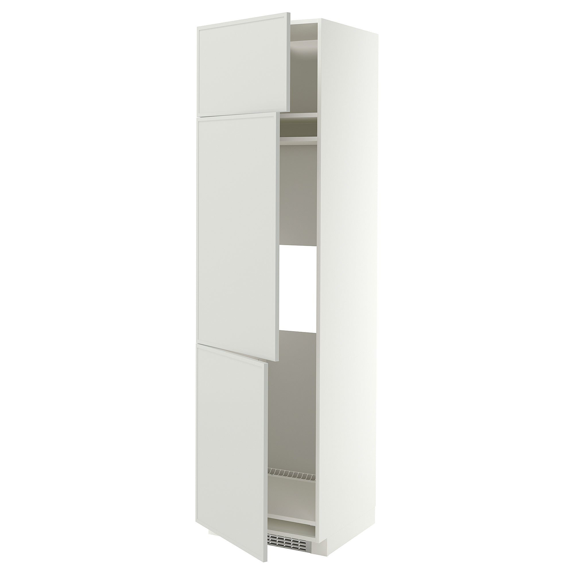 METOD high cab f fridge/freezer w 3 doors, white/Aspudden light grey, 60x60x220 cm