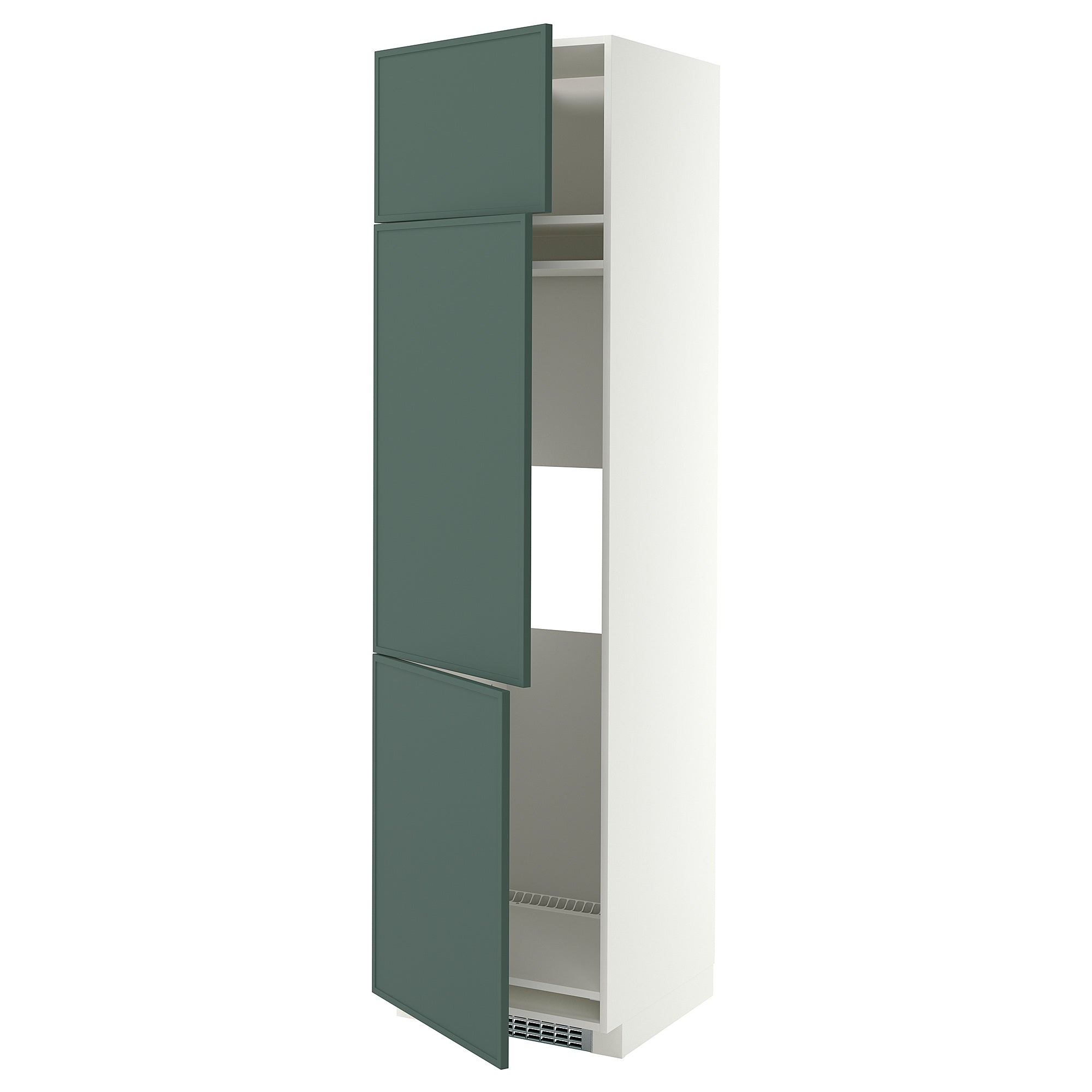 METOD high cab f fridge/freezer w 3 doors, white/Aspudden dark grey-green, 60x60x220 cm