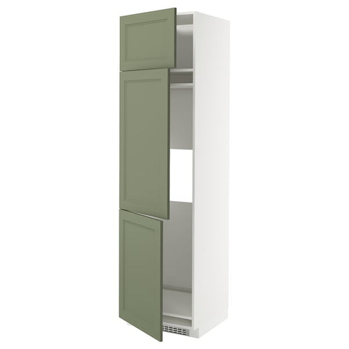 METOD - METOD High cab f fridge/freezer w 3 doors, white/Axstad grey-green, 60x60x220 cm