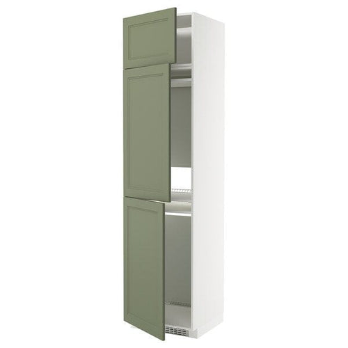 METOD high cab f fridge/freezer w 3 doors, white/Axstad grey-green, 60x60x240 cm