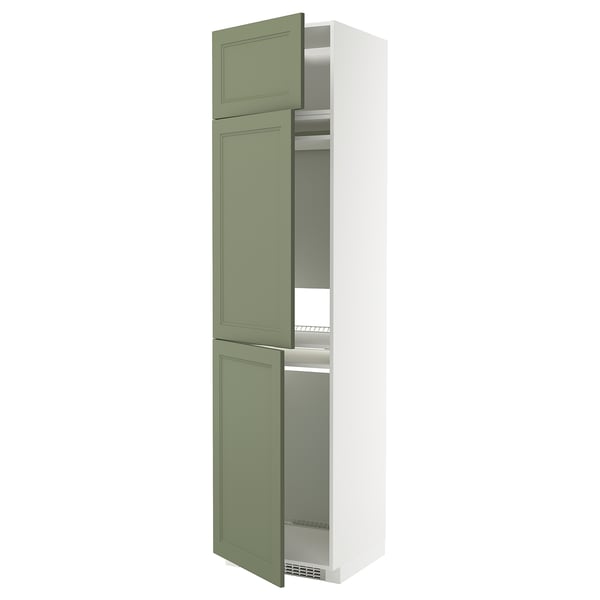 METOD - METOD High cab f fridge/freezer w 3 doors, white/Axstad grey-green, 60x60x240 cm