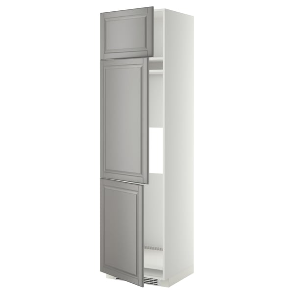 METOD - High cab f fridge/freezer w 3 doors, white/Bodbyn grey , 60x60x220 cm