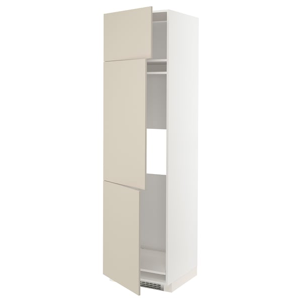 METOD high cab f fridge/freezer w 3 doors, white/Havstorp beige, 60x60x220 cm