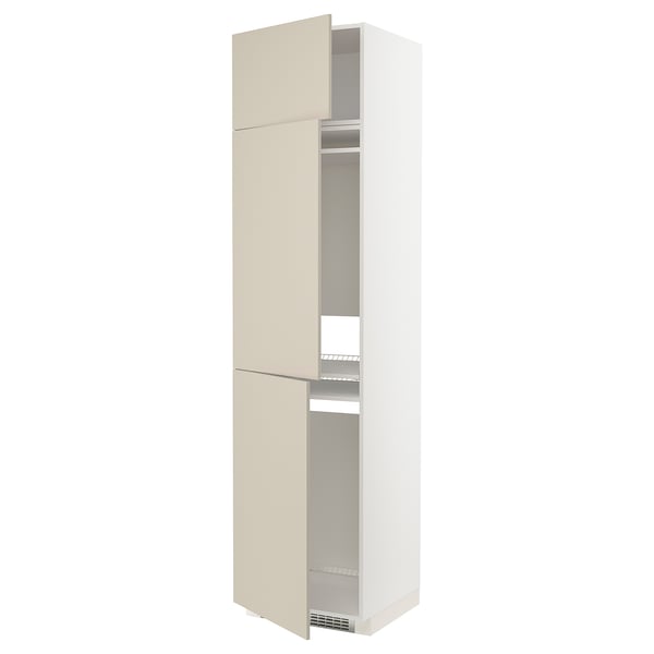 METOD high cab f fridge/freezer w 3 doors, white/Havstorp beige, 60x60x240 cm
