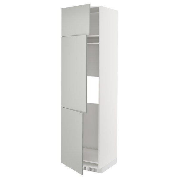 METOD - High cab f fridge/freezer w 3 doors, white/Havstorp light grey, 60x60x220 cm