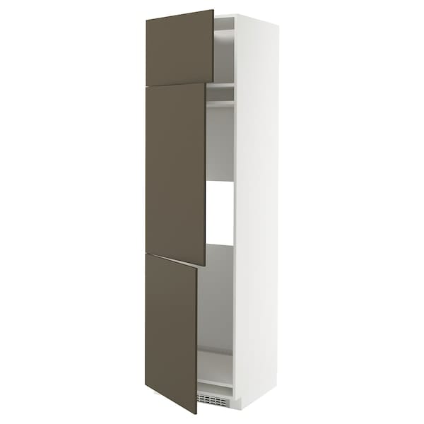 METOD - High cab f fridge/freezer w 3 doors, white/Havstorp brown-beige, 60x60x220 cm