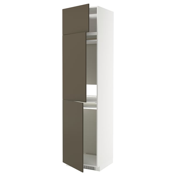 METOD high cab f fridge/freezer w 3 doors, white/Havstorp brown-beige, 60x60x240 cm