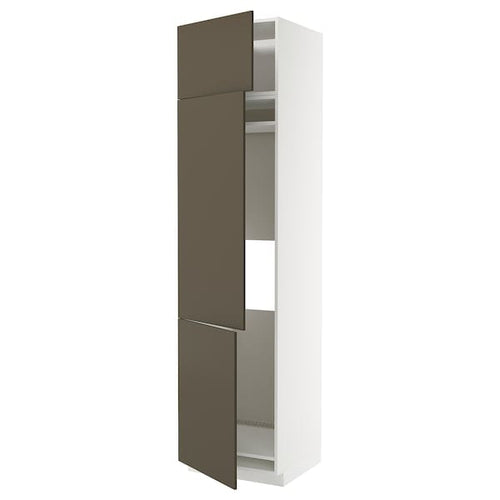 METOD - METOD High cab f fridge/freezer w 3 doors, white/Havstorp brown-beige, 60x60x240 cm