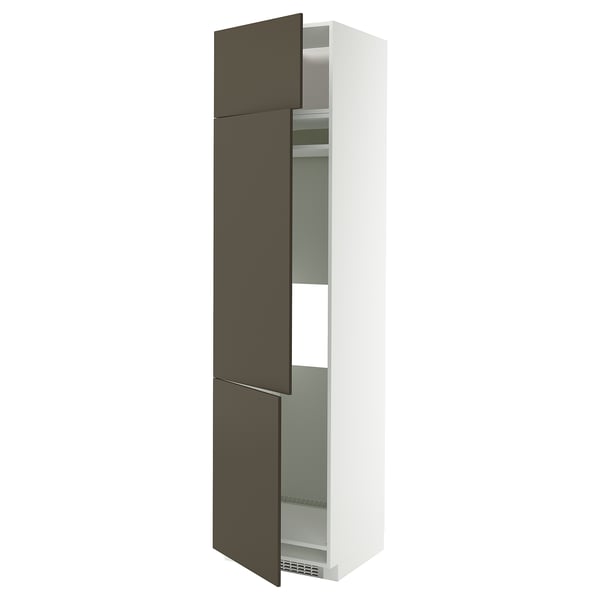 METOD high cab f fridge/freezer w 3 doors, white/Havstorp brown-beige, 60x60x240 cm