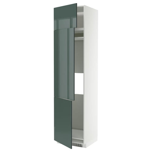 METOD high cab f fridge/freezer w 3 doors, white/Kallarp high-gloss dark grey-green, 60x60x240 cm