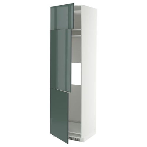 METOD high cab f fridge/freezer w 3 doors, white/Kallarp high-gloss dark grey-green, 60x60x220 cm