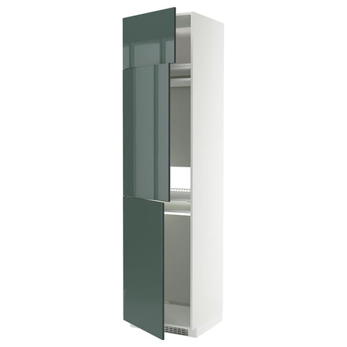 METOD high cab f fridge/freezer w 3 doors, white/Kallarp high-gloss dark grey-green, 60x60x240 cm