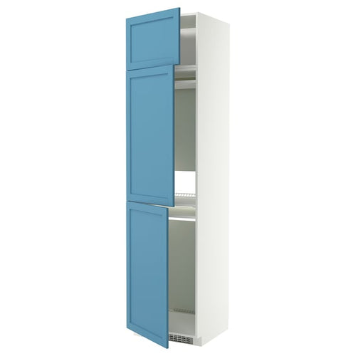 METOD high cab f fridge/freezer w 3 doors, white/Lerhyttan blue, 60x60x240 cm
