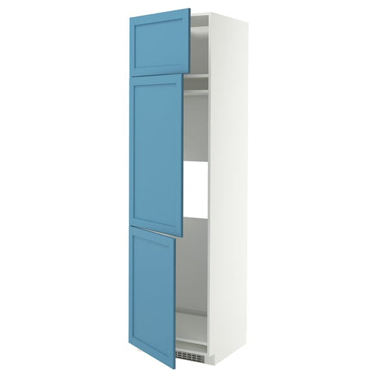 METOD high cab f fridge/freezer w 3 doors, white/Lerhyttan blue, 60x60x220 cm