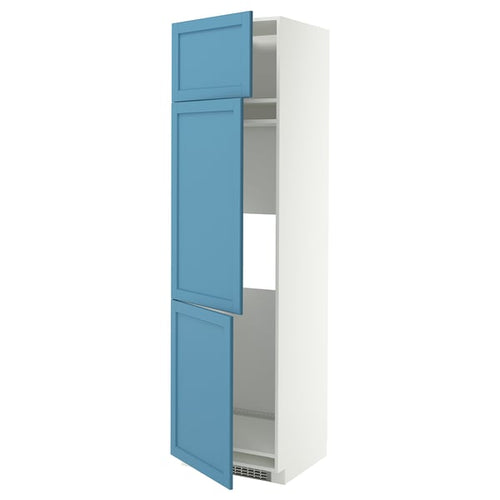 METOD high cab f fridge/freezer w 3 doors, white/Lerhyttan blue, 60x60x220 cm