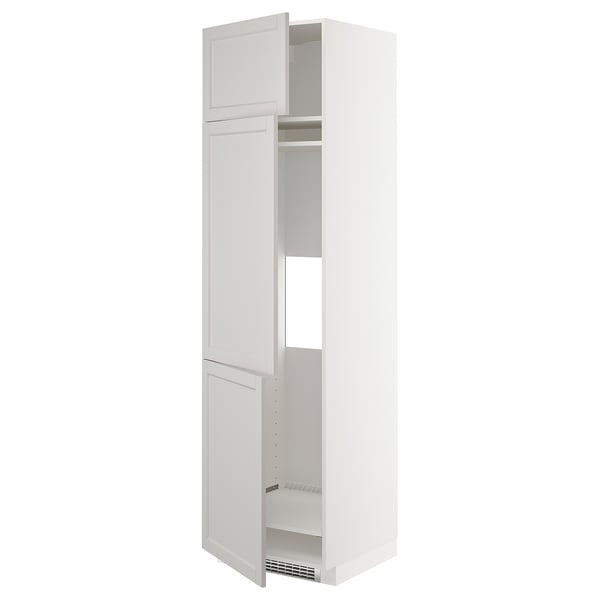 METOD - METOD High cab f fridge/freezer w 3 doors, white/Lerhyttan light grey, 60x60x220 cm