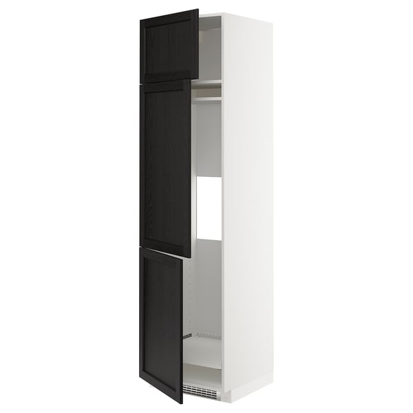METOD - High cab f fridge/freezer w 3 doors, white/Lerhyttan black stained , 60x60x220 cm