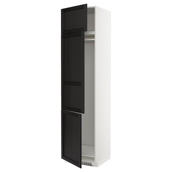 METOD - High cab f fridge/freezer w 3 doors, white/Lerhyttan black stained , 60x60x240 cm
