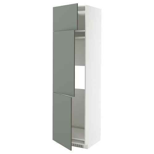 METOD high cab f fridge/freezer w 3 doors, white/Nickebo matt grey-green, 60x60x220 cm