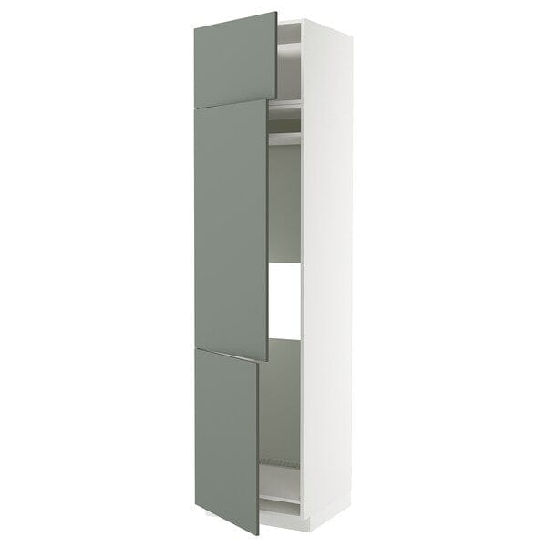 METOD - METOD High cab f fridge/freezer w 3 doors, white/Nickebo matt grey-green, 60x60x240 cm