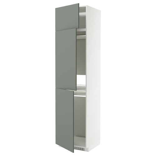 METOD high cab f fridge/freezer w 3 doors, white/Nickebo matt grey-green, 60x60x240 cm
