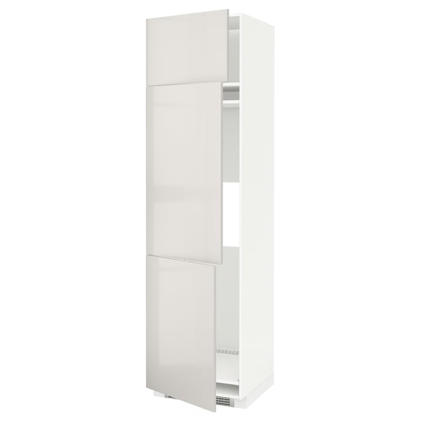 METOD - METOD High cab f fridge/freezer w 3 doors, white/Ringhult light grey, 60x60x220 cm