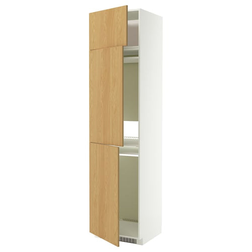 METOD high cab f fridge/freezer w 3 doors, white/Sinarp oak veneer, 60x60x240 cm