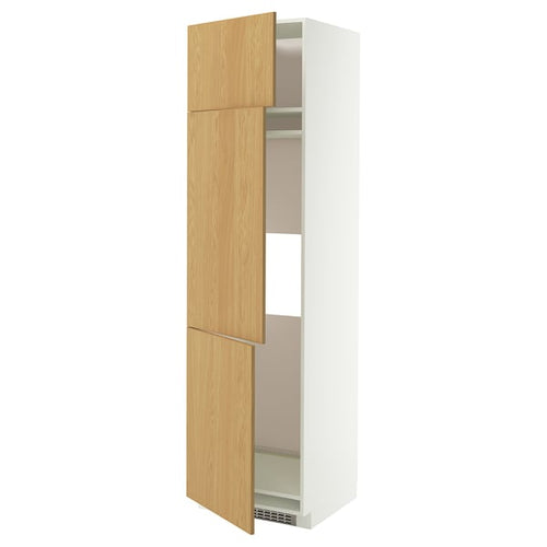 METOD high cab f fridge/freezer w 3 doors, white/Sinarp oak veneer, 60x60x220 cm