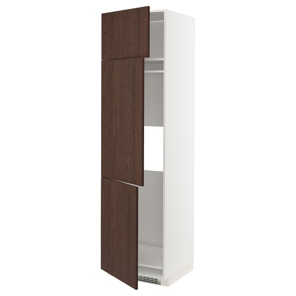 METOD - High cab f fridge/freezer w 3 doors, white/Sinarp brown , 60x60x220 cm