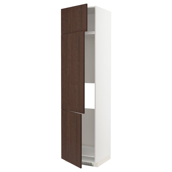 METOD high cab f fridge/freezer w 3 doors, white/Sinarp brown, 60x60x240 cm