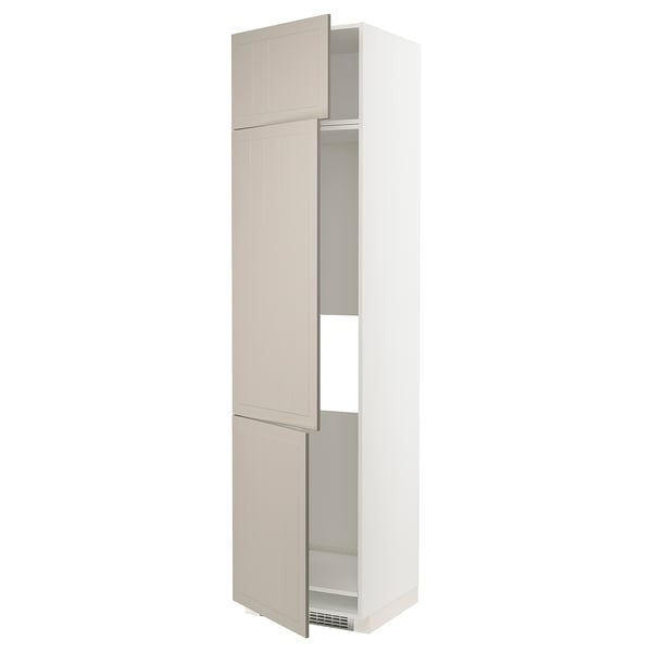 METOD - METOD High cab f fridge/freezer w 3 doors, white/Stensund beige, 60x60x240 cm