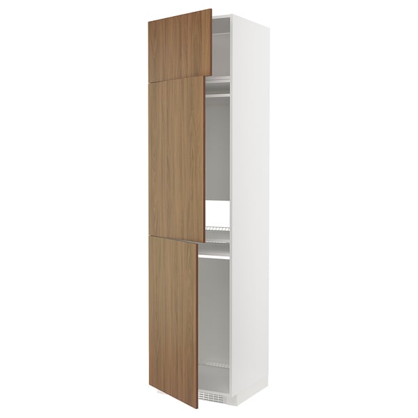 METOD high cab f fridge/freezer w 3 doors, white/Tistorp brown walnut effect, 60x60x240 cm