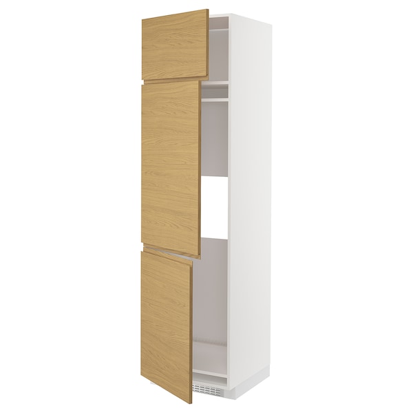 METOD - High cab f fridge/freezer w 3 doors, white/Voxtorp oak effect, 60x60x220 cm