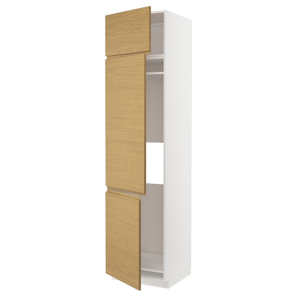 METOD - High cab f fridge/freezer w 3 doors, white/Voxtorp oak effect, 60x60x240 cm