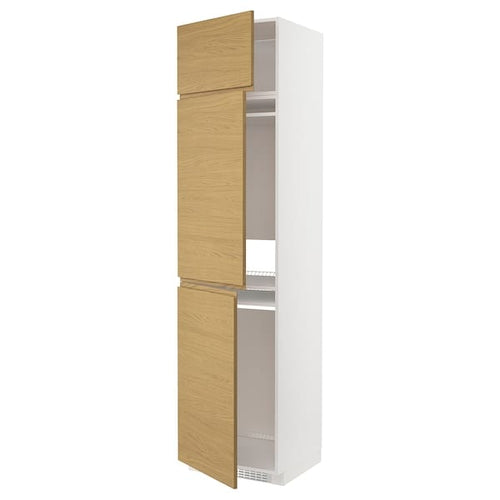 METOD - METOD High cab f fridge/freezer w 3 doors, white/Voxtorp oak effect, 60x60x240 cm
