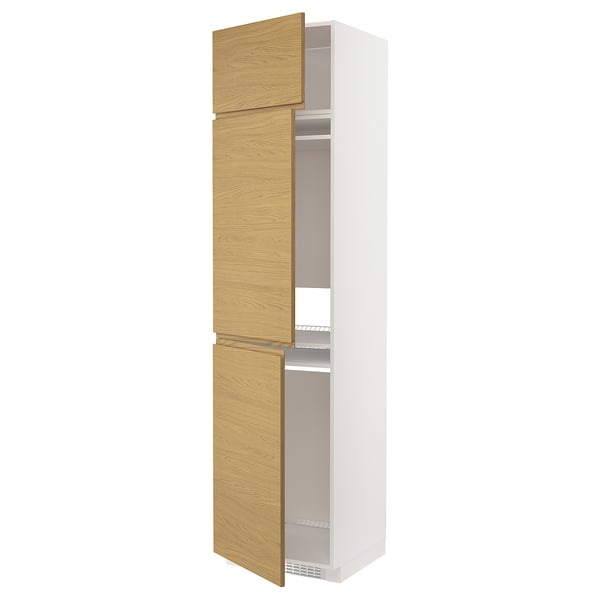 METOD - METOD High cab f fridge/freezer w 3 doors, white/Voxtorp oak effect, 60x60x240 cm