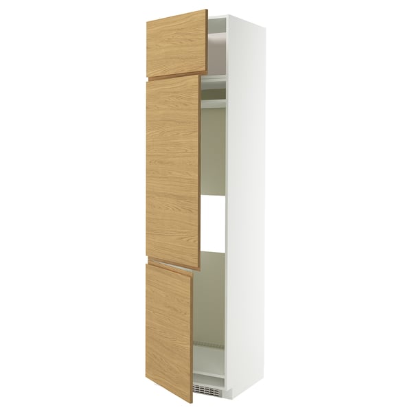 METOD high cab f fridge/freezer w 3 doors, white/Voxtorp oak effect, 60x60x240 cm