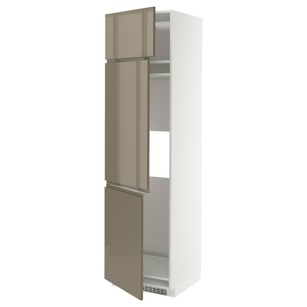 METOD - METOD High cab f fridge/freezer w 3 doors, white/Voxtorp high-gloss dark grey-brown, 60x60x220 cm