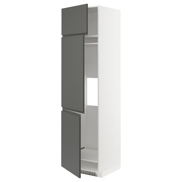 METOD high cab f fridge/freezer w 3 doors, white/Voxtorp dark grey, 60x60x220 cm