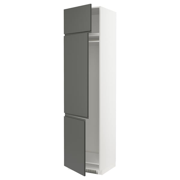 METOD high cab f fridge/freezer w 3 doors, white/Voxtorp dark grey, 60x60x240 cm