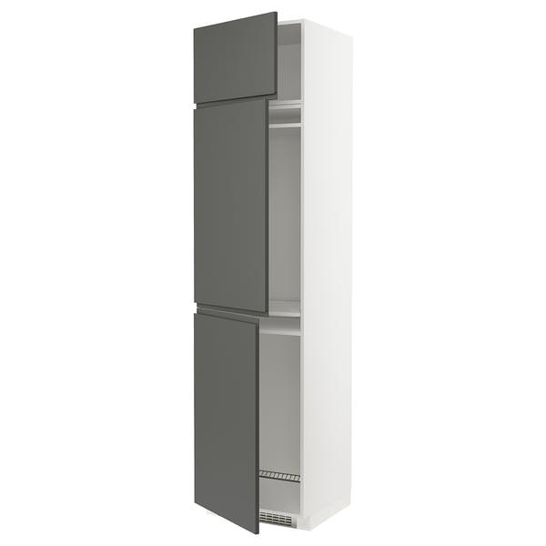METOD high cab f fridge/freezer w 3 doors, white/Voxtorp dark grey, 60x60x240 cm