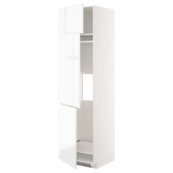 METOD high cab f fridge/freezer w 3 doors, white/Voxtorp high-gloss/white, 60x60x220 cm